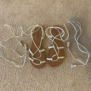 White tie up gladiator sandals